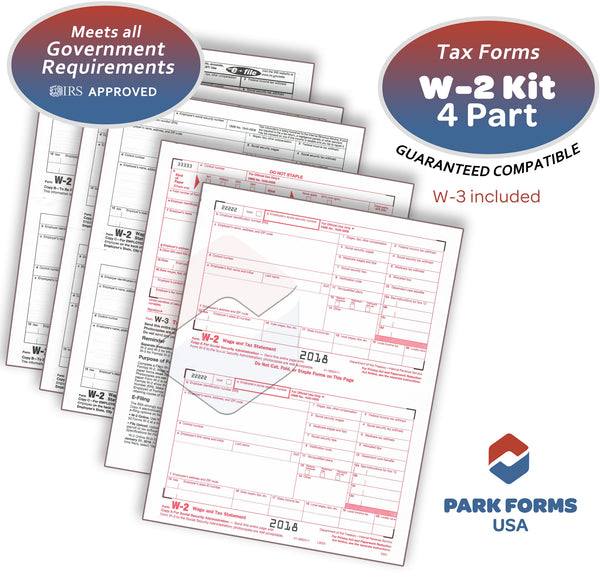 Park Forms W-2 Laser Forms Set - 4-Part - For 25 Employees (2018)