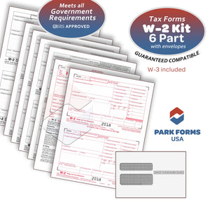 Park Forms W-2 Laser Set Forms & Envelope Kit, - 6-Part - (2018) For 25 Employees