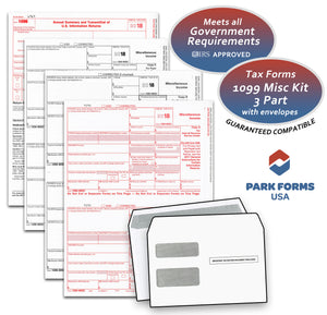 Park Forms 1099-MISC Laser Income Set & Envelope Kit, 3 part, for 25 Individuals (2018)