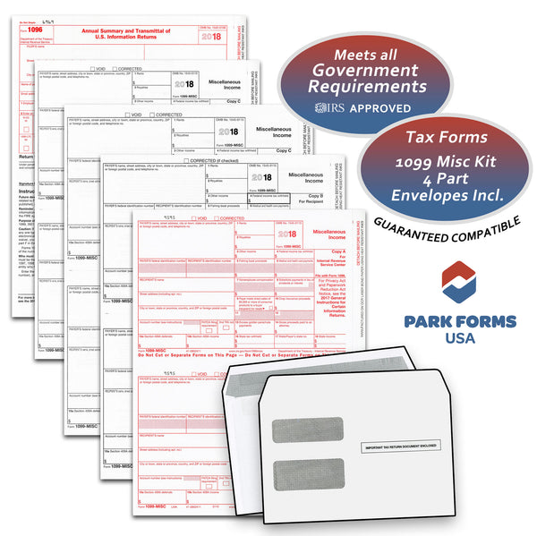 Park Forms 1099-MISC - 4-part- Laser Income Set & Self-Seal Envelope Kit, for 25 Individuals (2018)
