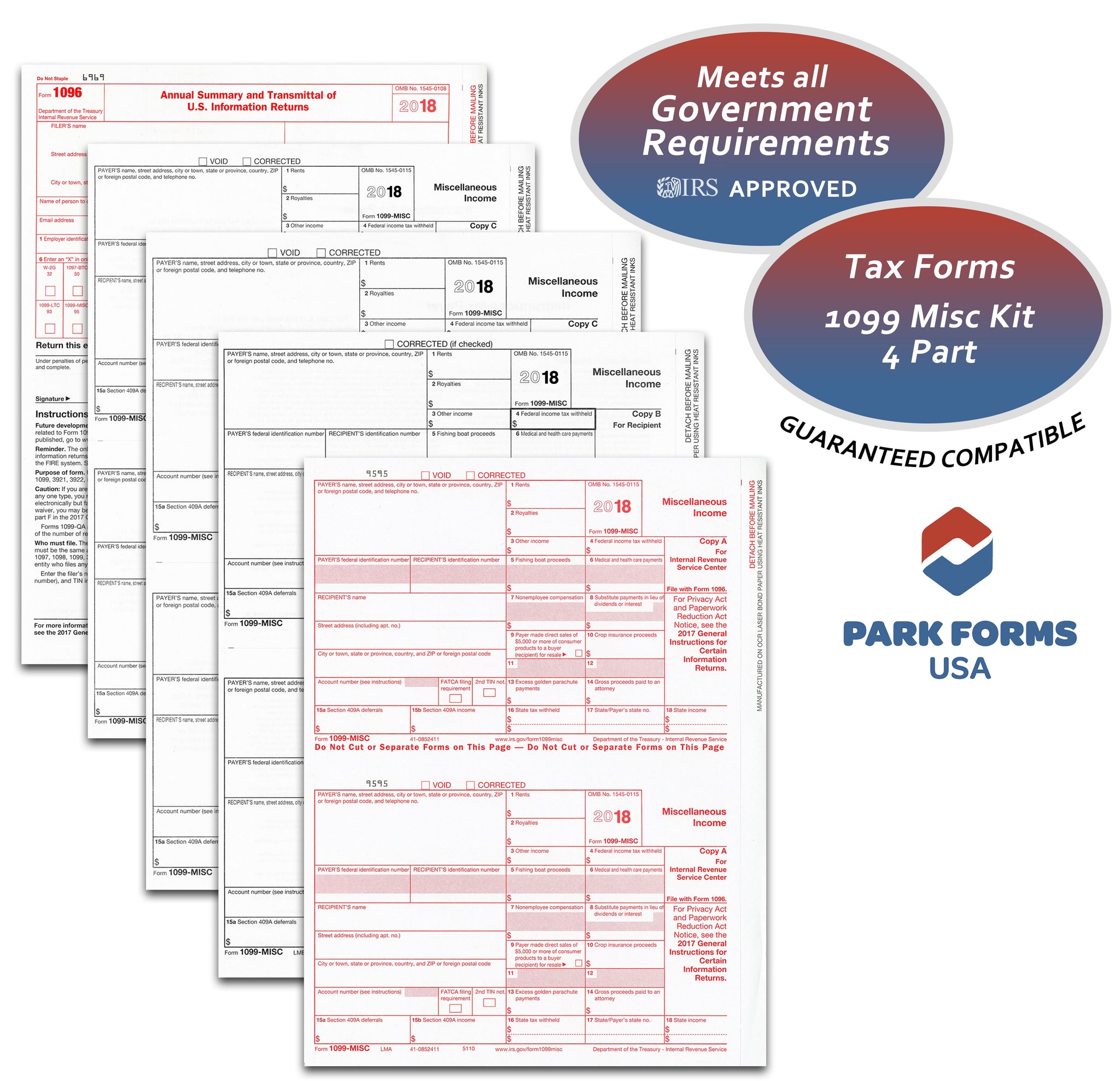 Park Forms 1099-MISC - 4-part- Laser Income Set For 25 Individuals (2018)