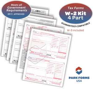 Park Forms W-2 Laser Forms Set - 4-Part - For 25 Employees (2018)